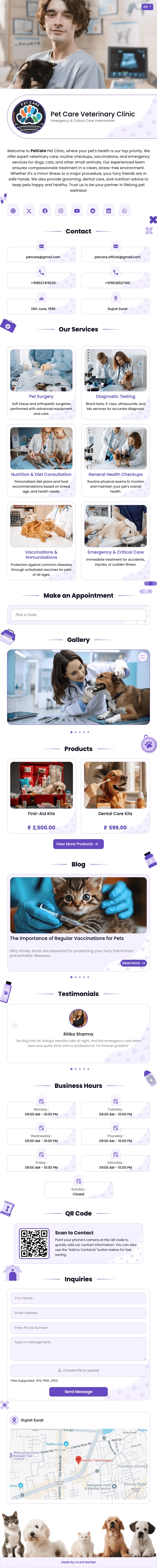 Tarjeta vCard para clínica de mascotas