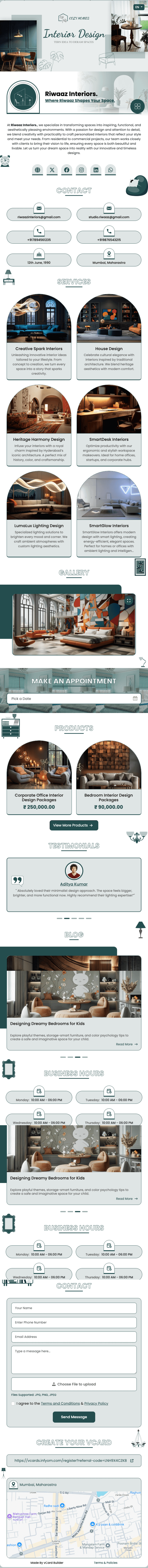 Tarjeta vCard de diseño de interiores