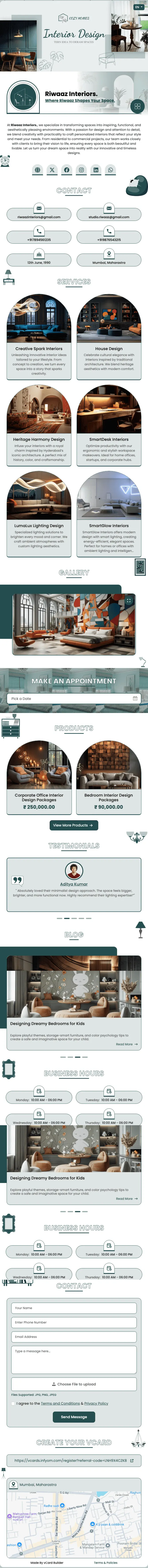 Tarjeta vCard de diseño de interiores